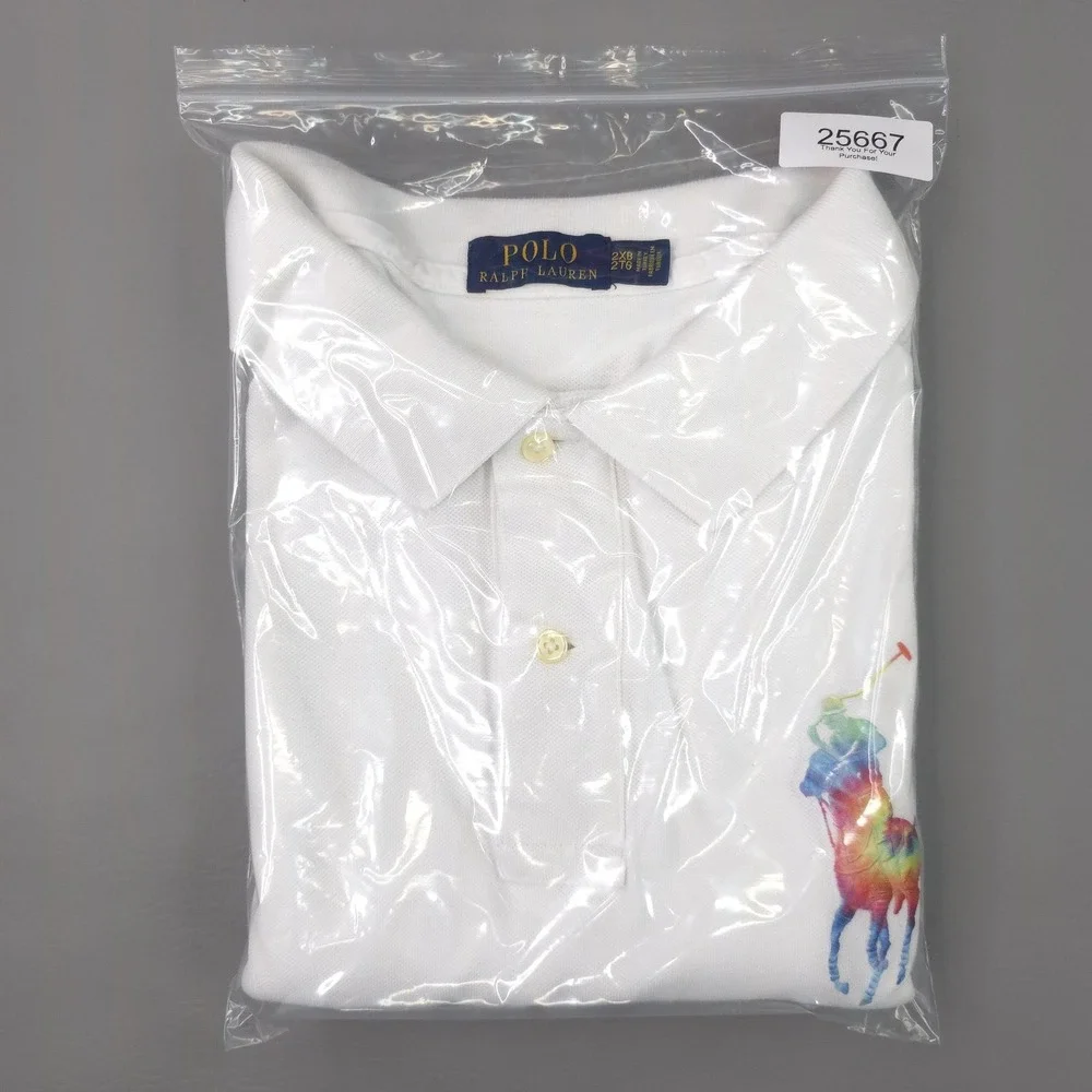 Polo Ralph Lauren Polo Shirt Mens Big 2X White Rainbow Tie-dye Big Pony Knit